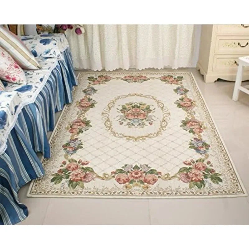 Vintage Shabby Rose Floral Rug – Soft & Elegant Rustic Carpet