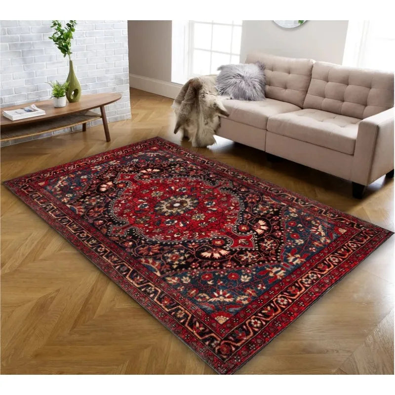 Oriental Medallion Red Rug – Rustic Mid-Century Modern Area Carpet