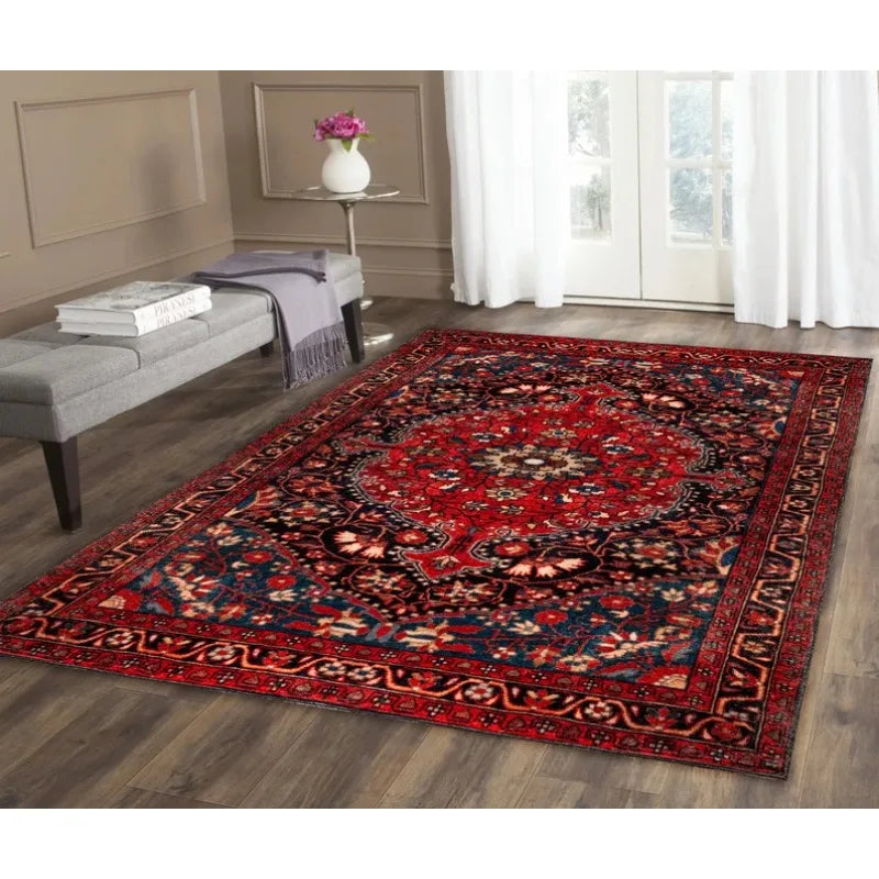 Oriental Medallion Red Rug – Rustic Mid-Century Modern Area Carpet