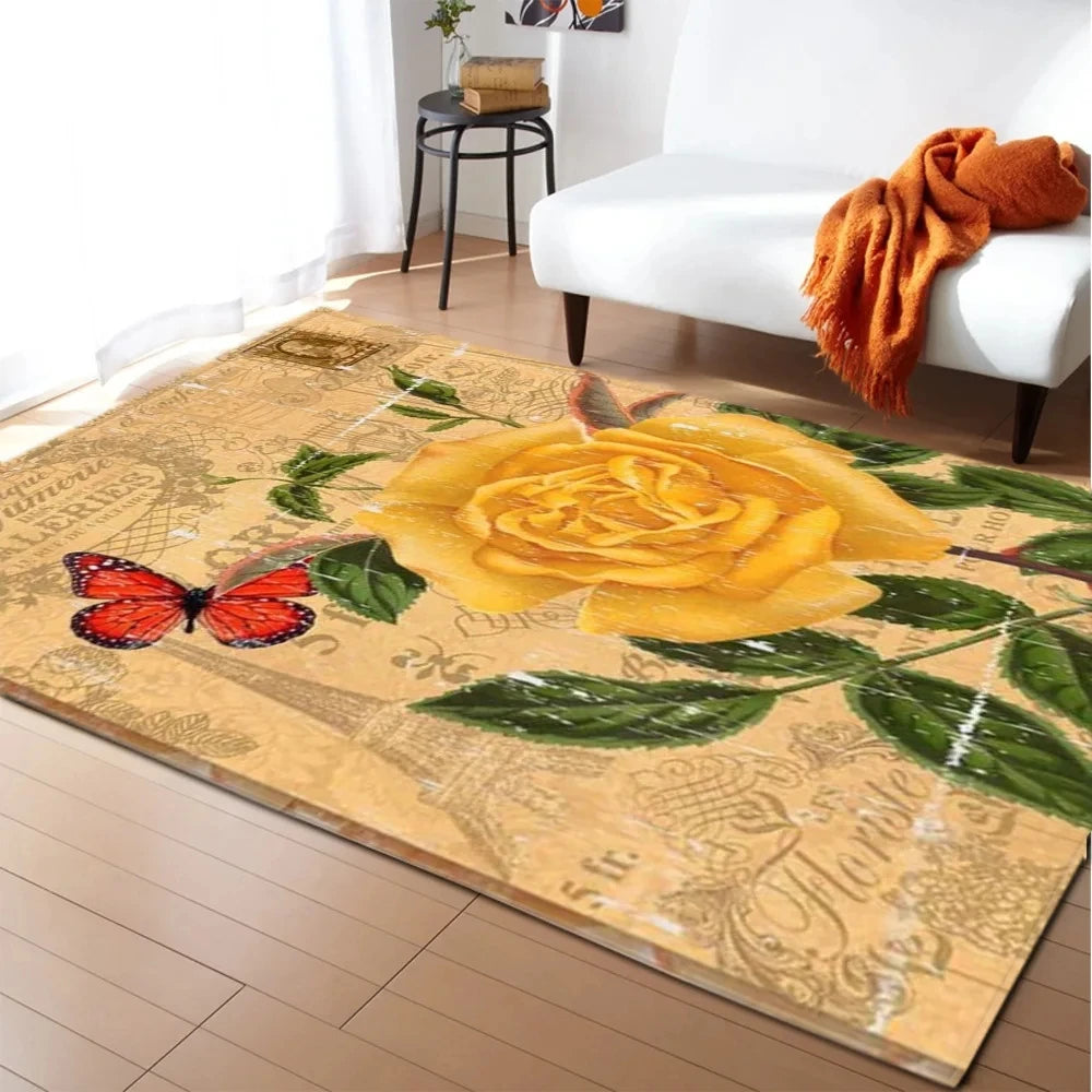 Persian Style Abstract Floral Rug-Anti-Slip Area Carpet for Home