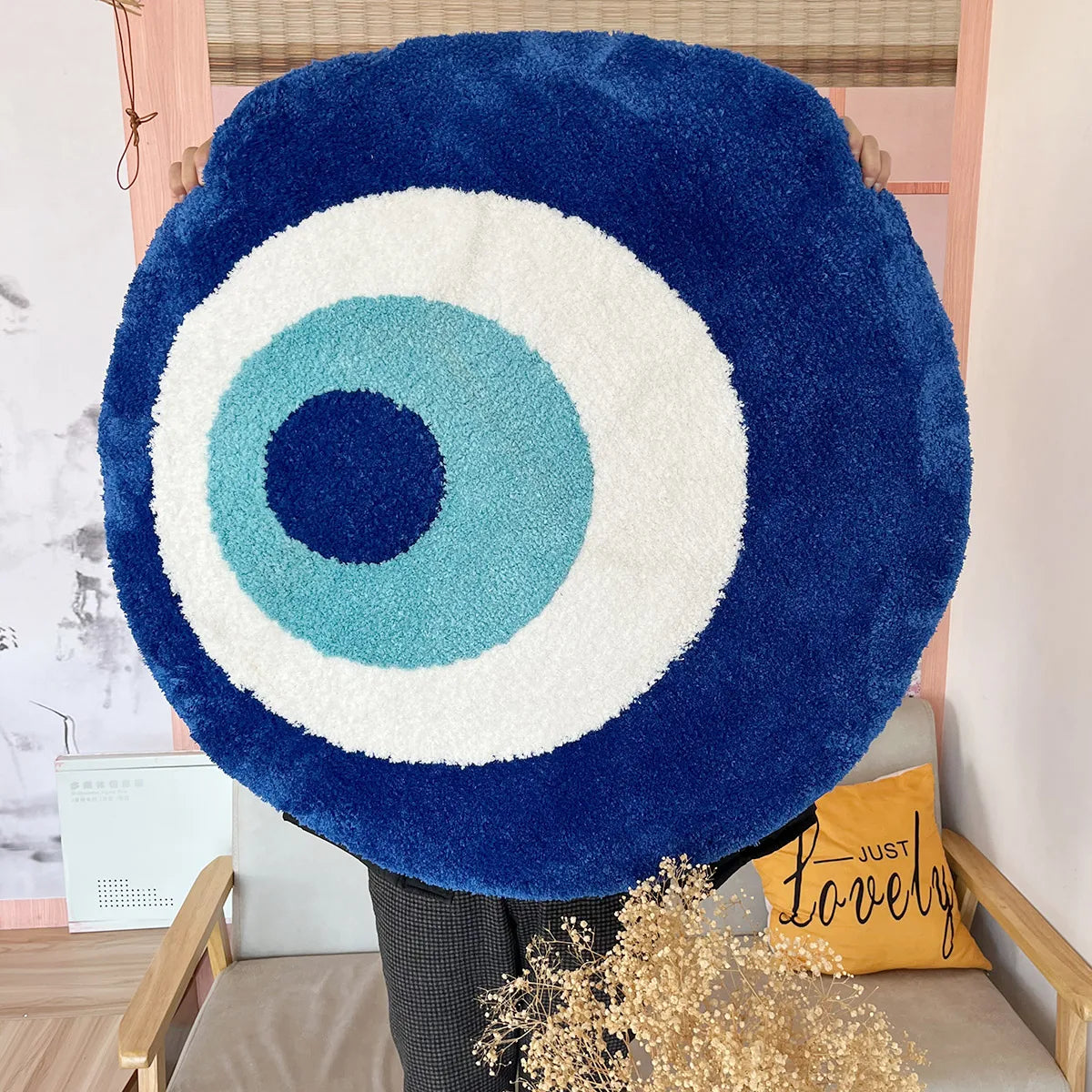 Evil Eye Tufted Rug – Handmade Plush Minimalist Decor