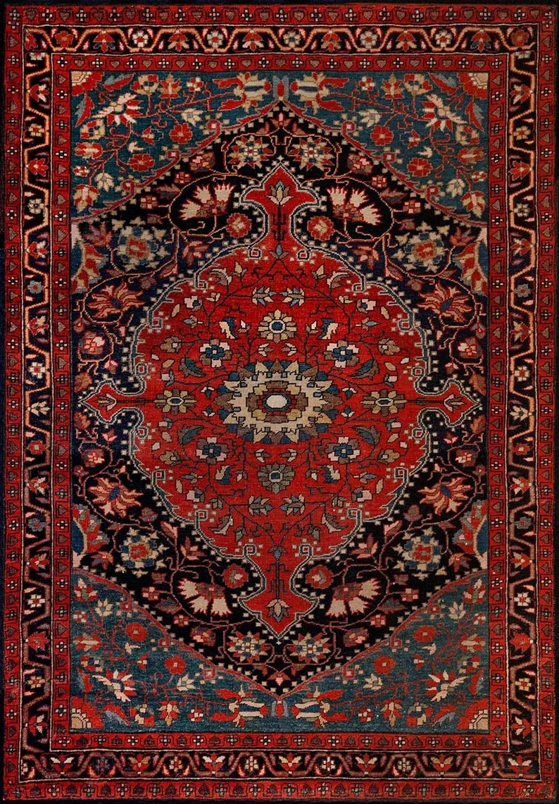 Oriental Medallion Red Rug – Rustic Mid-Century Modern Area Carpet