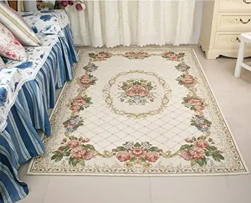Vintage Shabby Rose Floral Rug – Soft & Elegant Rustic Carpet