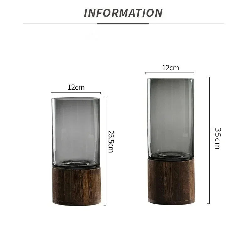 European Style Hydroponic Glass Vase with Wooden Base