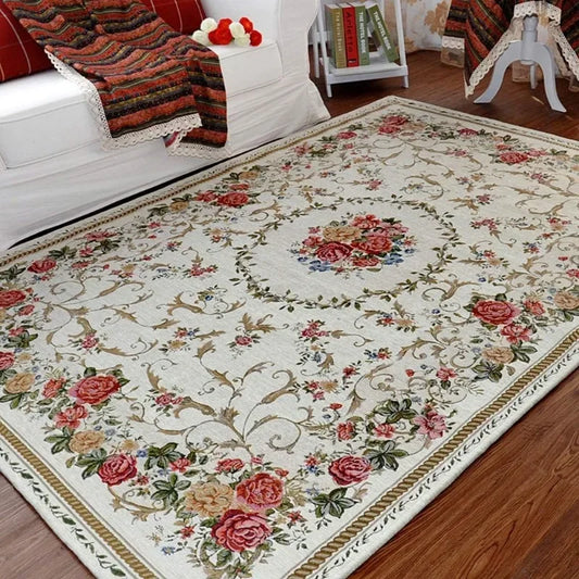 Vintage Shabby Rose Floral Rug – Soft & Elegant Rustic Carpet
