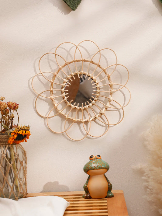Handwoven Decorative Wall Mirror – Boho Aesthetic Wall Art