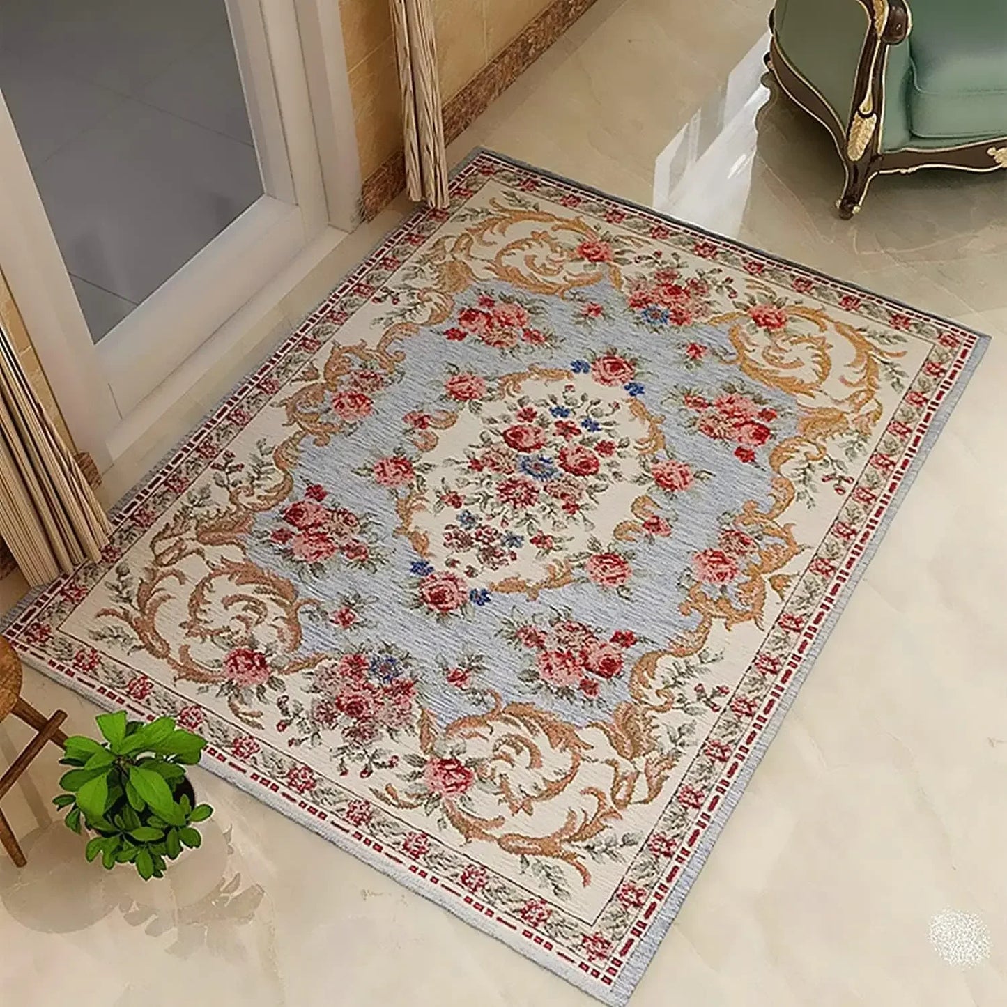 Vintage Shabby Rose Floral Rug – Soft & Elegant Rustic Carpet