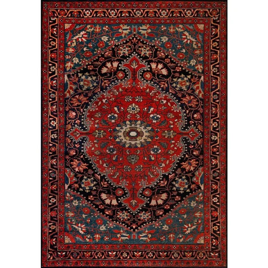 Oriental Medallion Red Rug – Rustic Mid-Century Modern Area Carpet