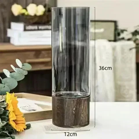 European Style Hydroponic Glass Vase with Wooden Base