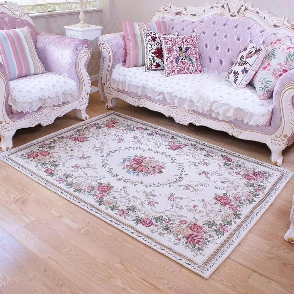 Vintage Shabby Rose Floral Rug – Soft & Elegant Rustic Carpet